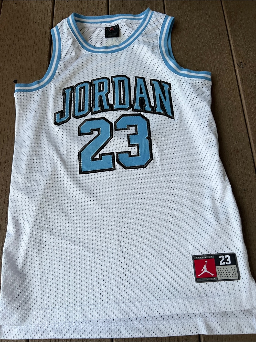 Jordan White & Light Blue Mesh Basketball Jersey Tank youth large